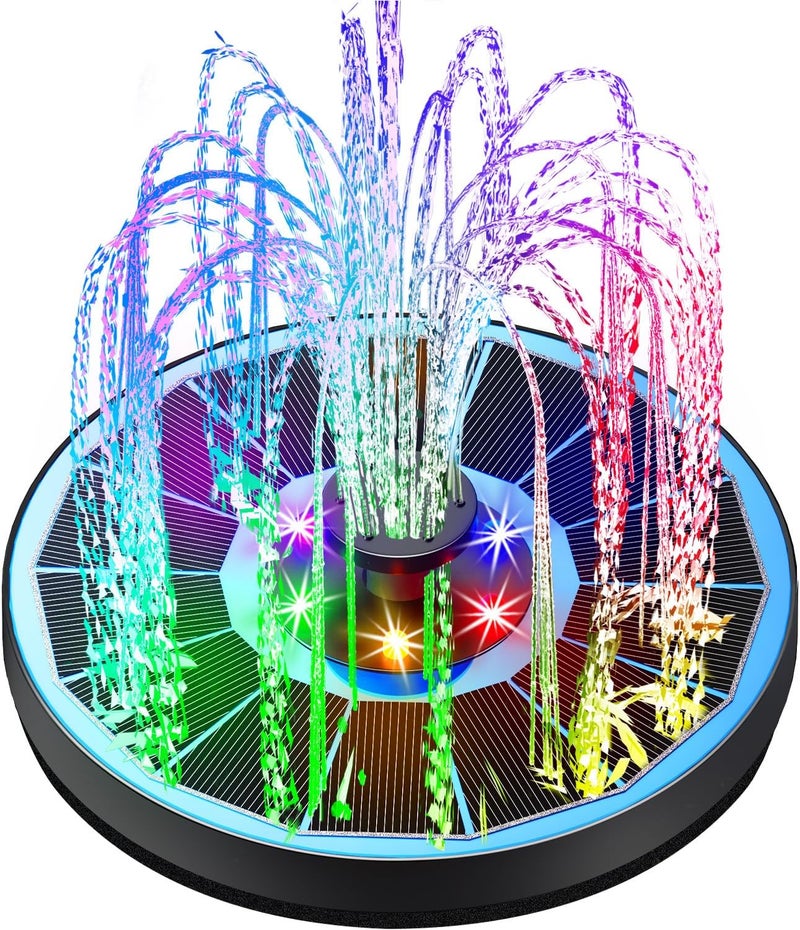 Yzert Solar Fountain Glass Panel with 2200 mah Battery, 3.5W Floating Solar Water Fountain with 4 Fixed Rods, Solar Pump for Bird Bath, Garden, Pond, Pool, Outdoor (Blue Panel Colorfu Lights) - Image 1